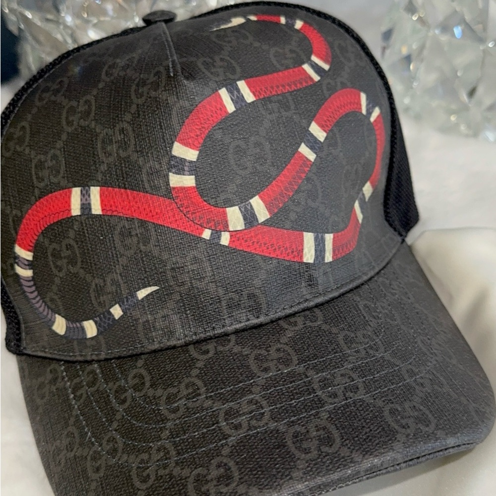 Gucci Kingsnake Print GG Supreme Baseball Hat - Picture 2 of 11